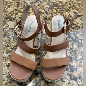 STEVE MADDEN Women's Valery Espadrille Wedge Sandals Cognac Brown
